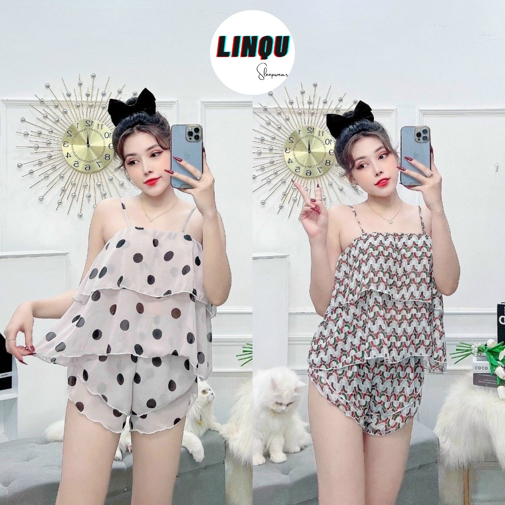 Đồ ngủ sexy 2 dây chất voan mỏng mềm mát dưới 55kg mặc ngủ mát mẻ - Linqustore