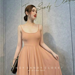 Đầm 2 dây thun gân dáng xòe ngắn sexy tôn dáng thl