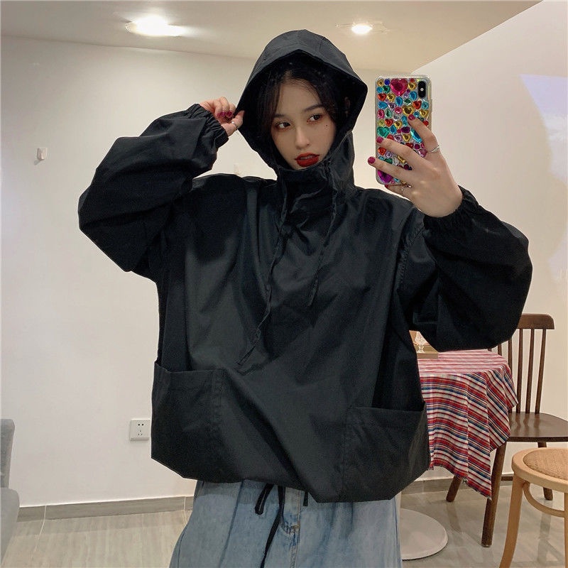 Áo khoác hoodie IELGY dáng rộng kiểu chui đầu phong cách Hàn Quốc hoang dã
