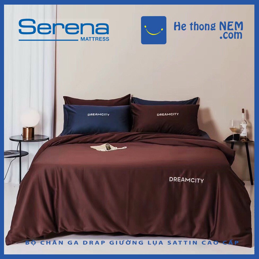 Bộ Chăn Ga Gối 5 Món Lụa SERENA Set Ga Trải Giường Drap Cao Cấp - Hệ Thống Nệm