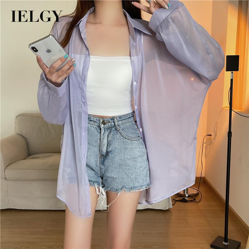 Áo sơ mi IELGY vải mỏng dáng rộng nhiều màu sắc tùy chọn thời trang dành cho nữ