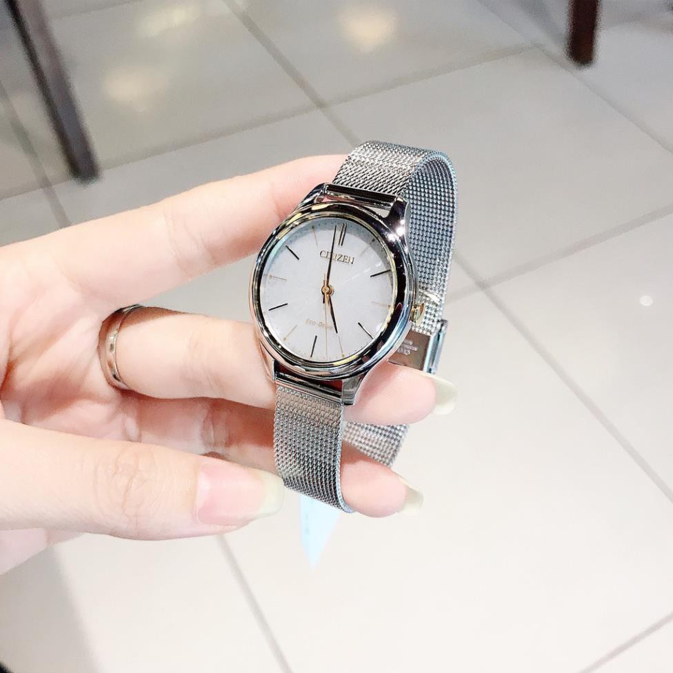 Đồng hồ nữ Citizen EM0504-81A Eco-drive - Kính khoáng cứng - Dây kim loại - Size 32mm chính hãng