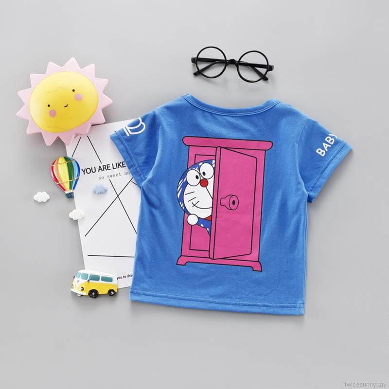 Áo thun ngắn tay in hình Doraemon dễ thương xinh xắn cho bé