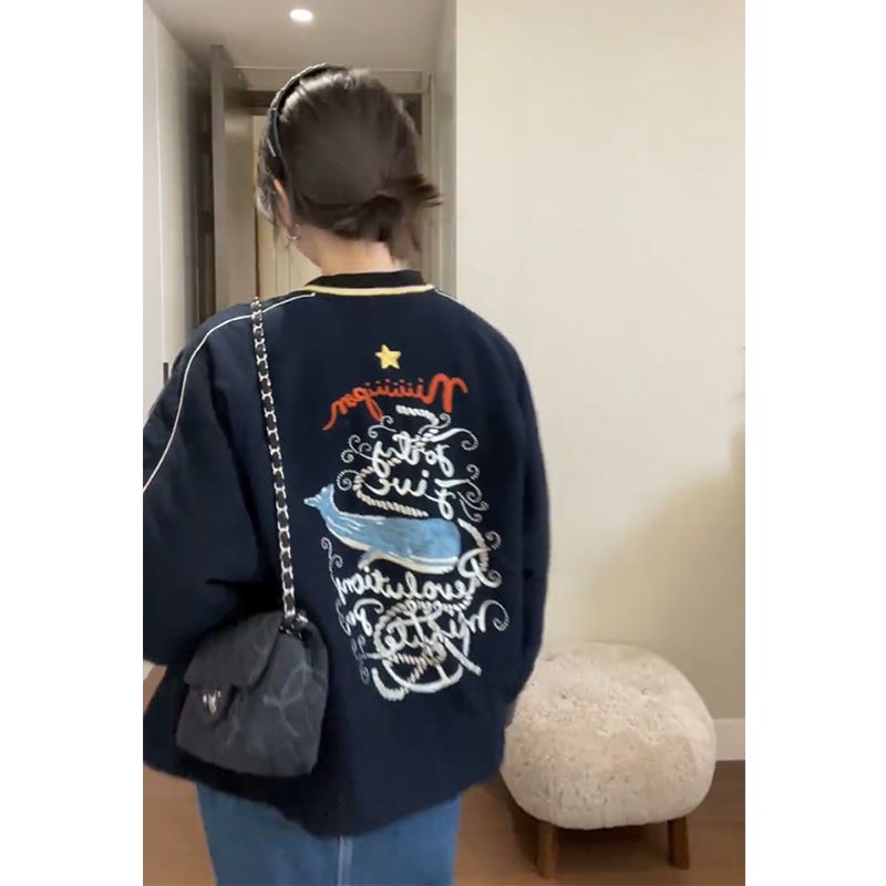 Early spring 2022 new style loose casual stand collar black baseball jacket jacket women's spring and autumn all-match