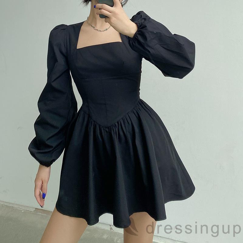 Đầm chữ A tay phồng dài màu sắc đơn giản thời trang hè cho nữ