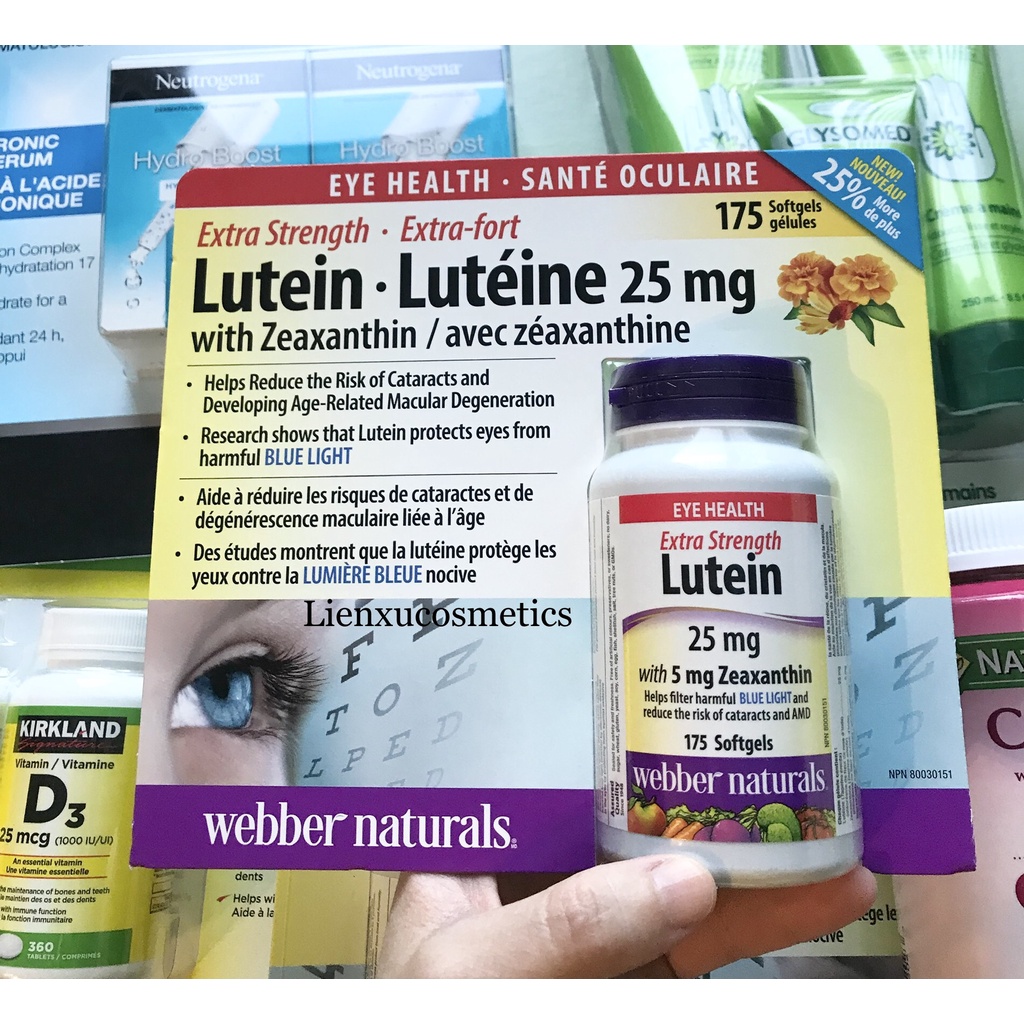 Viên uống bổ mắt Webber Naturals Lutein 25mg 175viên, Hsd 2027