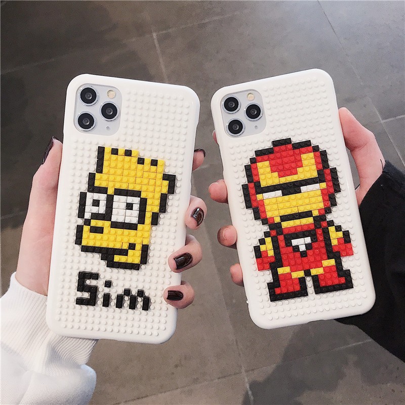 ┅♞DIY together lego blocks grain of iron man Simpson following from creative custom couples assembled puzzle iPhone11 8 p 7 plus xr xsmax apple 6 s pro x Max.