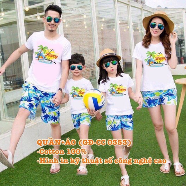 bộ gia đình đi biển áo quần gia đình mùa hè 3/4/5 người