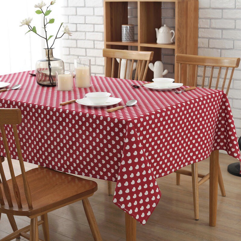 Vải linen họa tiết Trái tim trắng nền đỏ V-I06