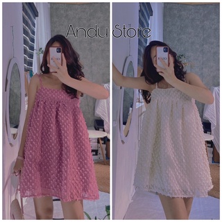 (Xả kho) Váy babydoll 2 dây 2 lớp dập hoa nổi⚡️ANDU STORE⚡️[Video, ảnh shop chụp] đầm babydoll ulzzang đẹp