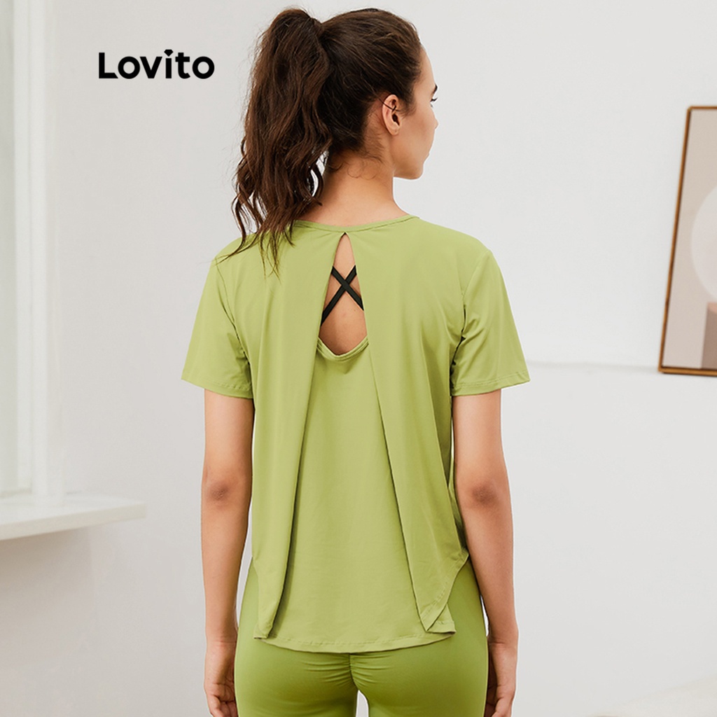 Áo thun phong cách thể thao Lovito kiểu rỗng L03088 (màu xanh lá)