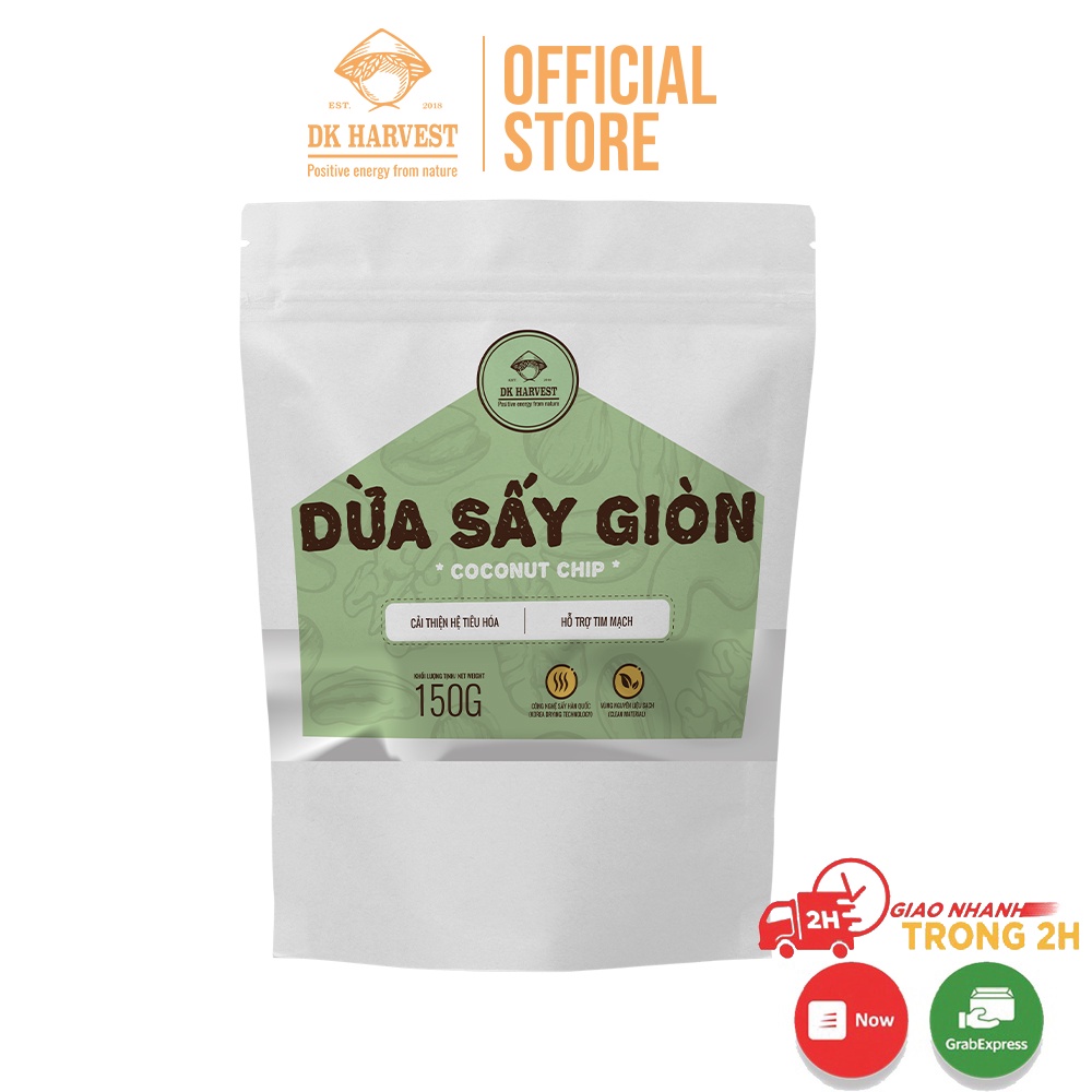 Dừa Sấy Giòn DK Harvest - đồ ăn vặt cải thiện tiêu hóa, tốt cho tim mạch - Túi 80g