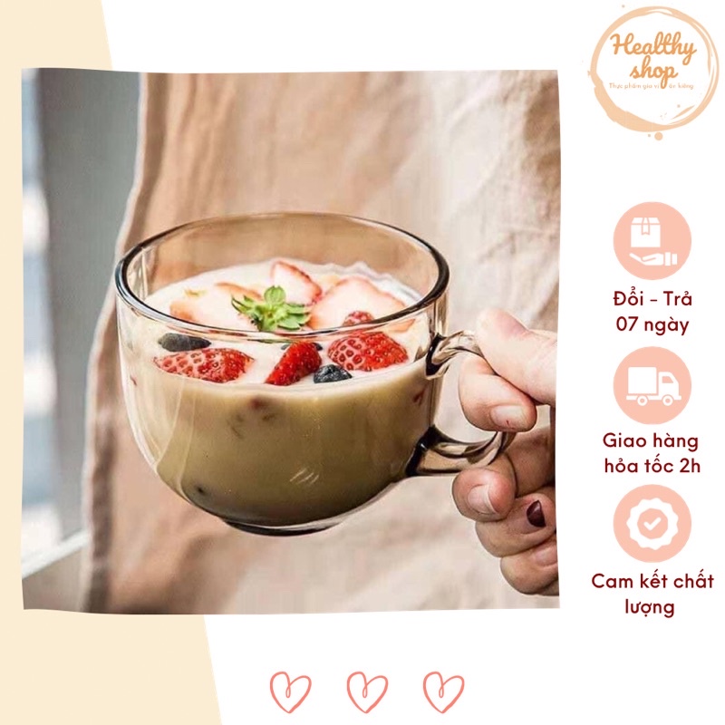 Cốc thủy tinh cường lực trong suốt chịu nhiệt đựng đồ ngũ cốc ăn sáng tiện lợi - CÓ SẴN