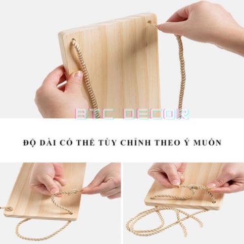 Kệ Gỗ Thông Treo Tường Dây Thừng - Giá Treo Kèm Dây Phong Cách Hàn Quốc - Nhẹ, Nhỏ Gọn - Bảo Hành 6 Tháng Hana Shop