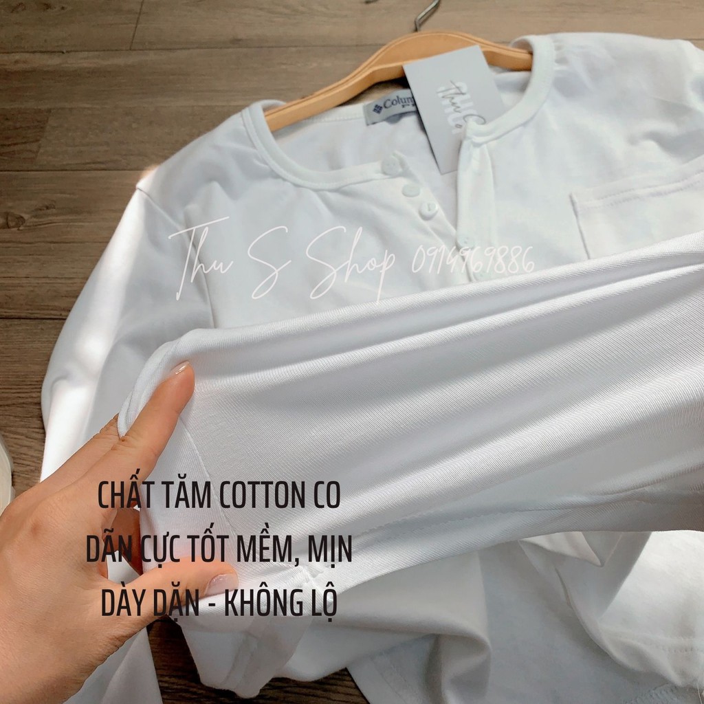 Áo Thun Nữ Dài Tay Cúc Giả Túi Ngực Cổ Tròn Đuôi Tôm Chất Thun Cotton Mềm Co Dãn Tôn Dáng THUS A2H05