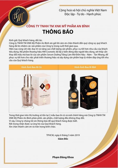 SERUM LÀM MỜ ĐỐM NÂU, NÁM, TÀN NHANG HM