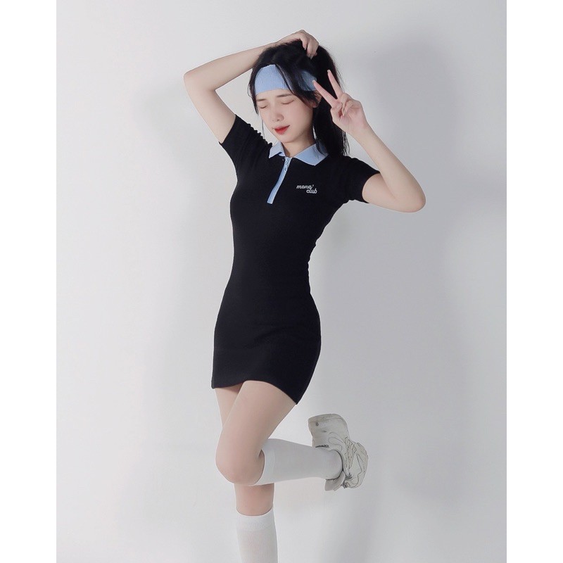 Đầm ôm body polo MONÁ - MIX ĐEN | BigBuy360 - bigbuy360.vn