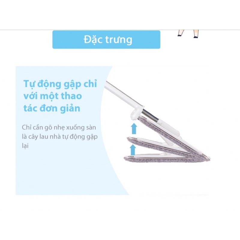 Cây lau nhà tự vắt MyJae phẳng sợi fiber xoay 360 độ thông minh lau sạch nhanh khô - hàng chính hãng