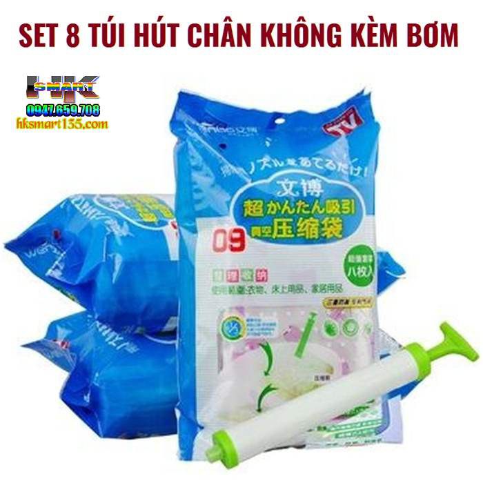 Bộ túi hút chân không cất chăn màn quần áo + tặng kèm bơm hút