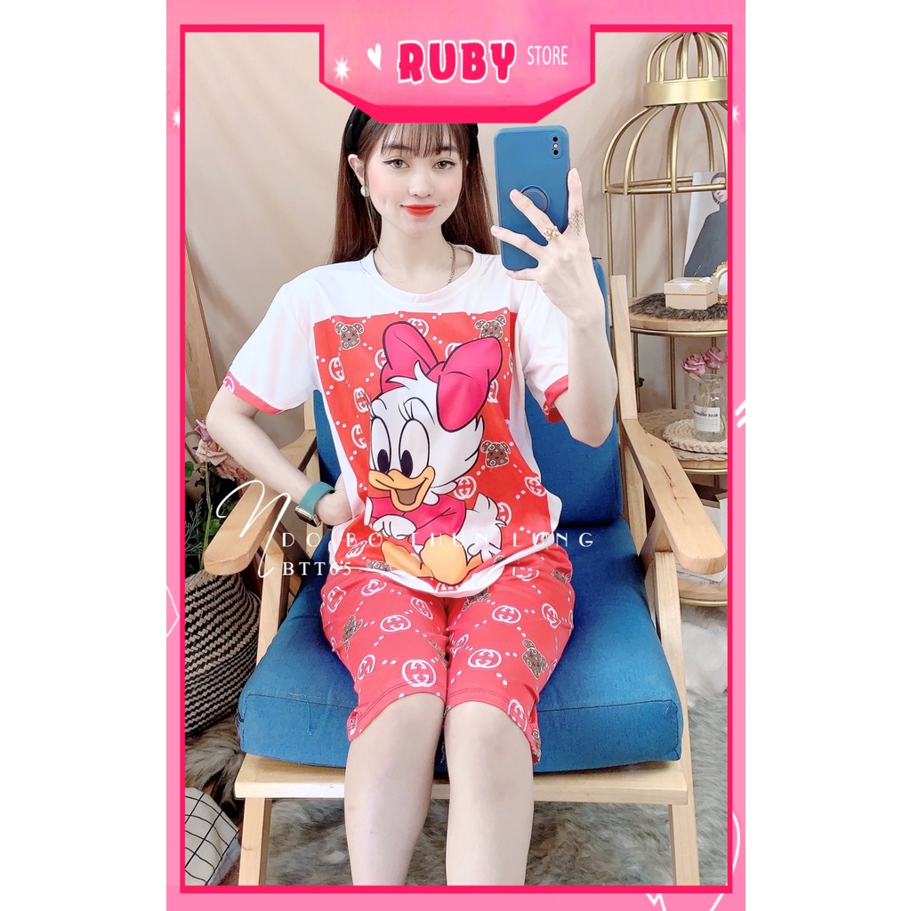 Đồ bộ nữ mặc nhà chất thun mềm mát in hình vịt hoạt hình dễ thương BTT65