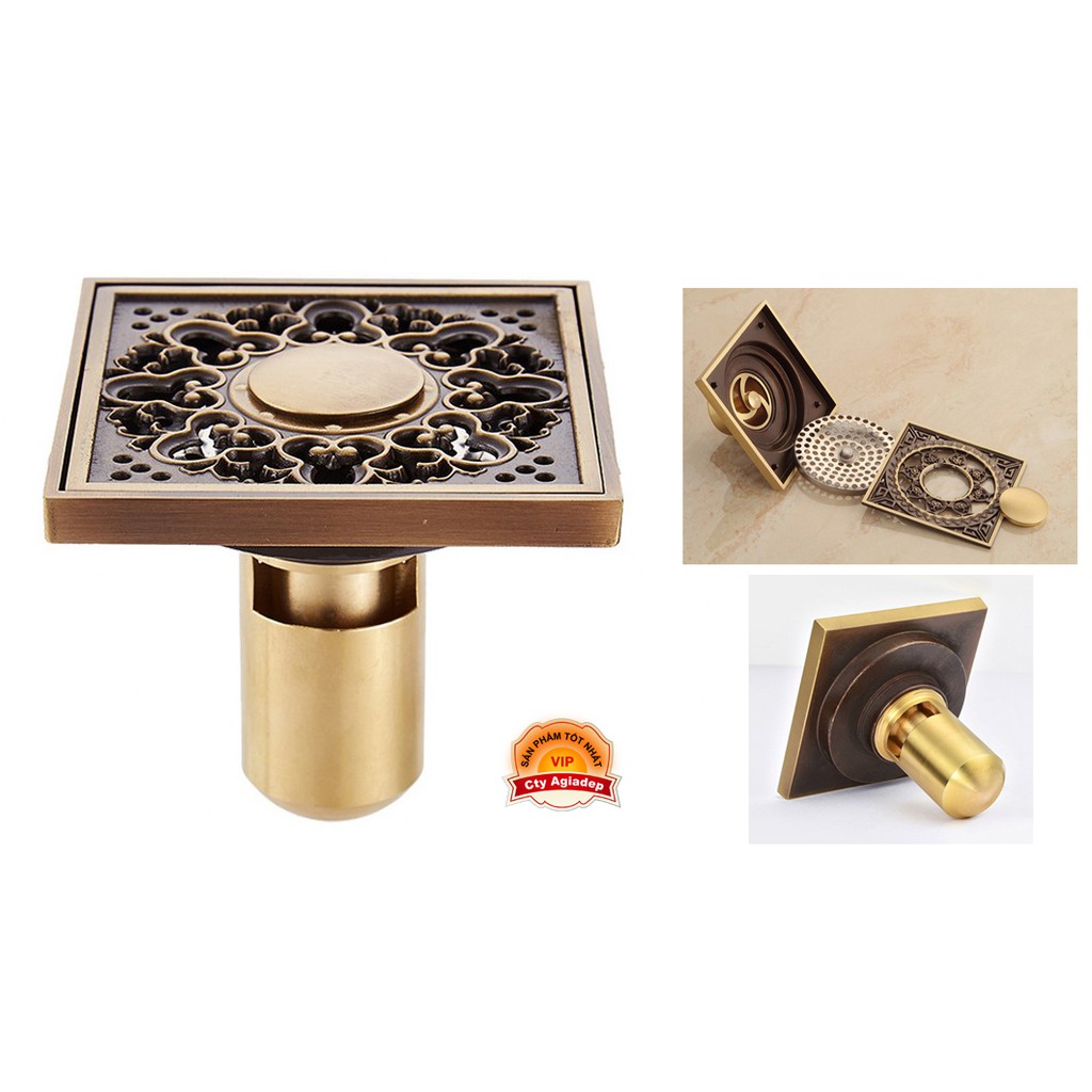 Phễu thoát sàn ngăn mùi Tân cổ điển - Hàng Siêu Cao cấp ITALIA 10x10cm Màu vàng