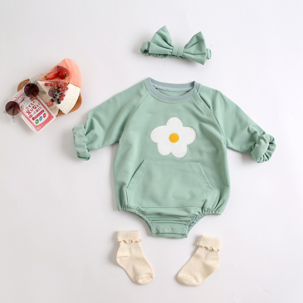 Bộ Áo Liền Quần Cotton Sanlutoz Họa Tiết Đáng Yêu Kèm Băng Đô Thời Trang Mùa Xuân Cho Bé Gái