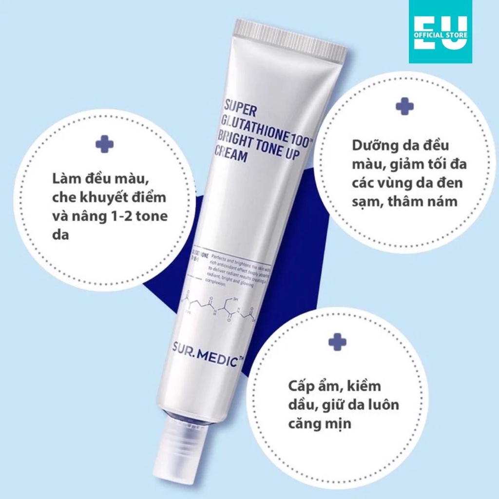 Kem Dưỡng Nâng Tông Trắng Da SURMEDIC Super Glutathione 100 Bright Tone Up Cream 40ml