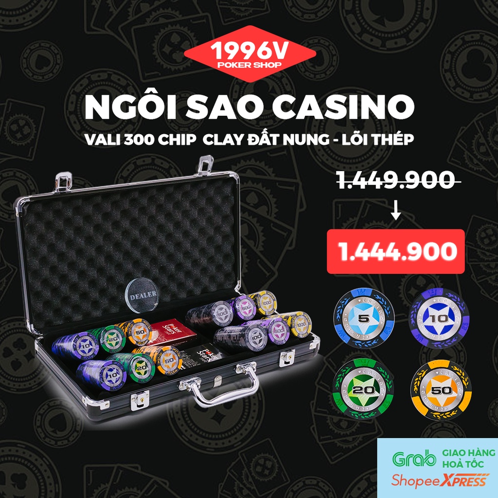 Vali 300 chip Poker có số, phỉnh poker Ngôi Sao chip set Pocker đất nung giá rẻ đẹp - 1996V Poker Shop