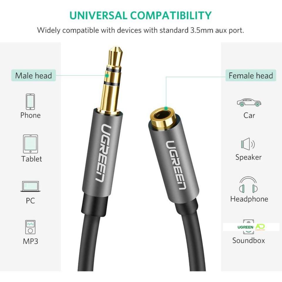 Dây AV nối dài 3.5mm đầu mạ vàng dài từ 0.5-2m UGREEN AV118 - Hàng phân phối chính hãng - Bảo hành 18 tháng