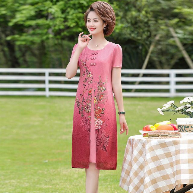 [CÓ SẴN][ẢNH THẬT] Đầm suông trung niên bigsize họa tiết xanh hồng nâu trung niên dự tiệc cao cấp bigsize giá rẻ đẹp