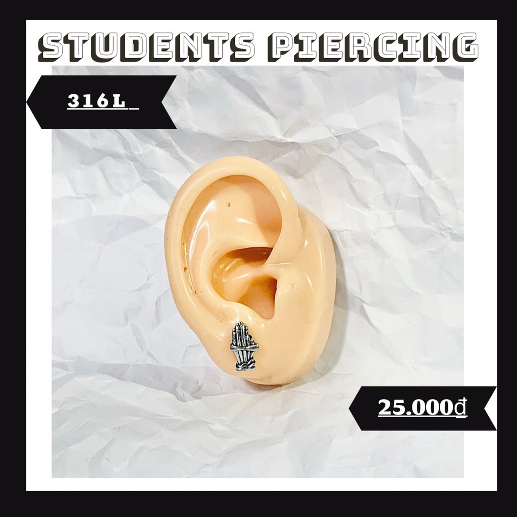 [Rẻ Vô Địch] Khuyên Tai Hình Bàn Tay Xương Cá Tính - Khuyên Thép 316L