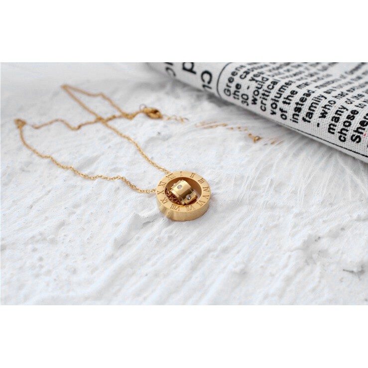 DÂY CHUYỀN TITAN SỐ LA MÃ LỒNG TRỤ TRÒN ĐÍNH ĐÁ TN136 siêu đẹp, bền màu, chuẩn thời trang