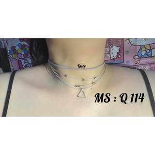 Vòng cổ CHOKER phối bi bạc kèm charm tam giác nhiều tầng, MÃ Q114