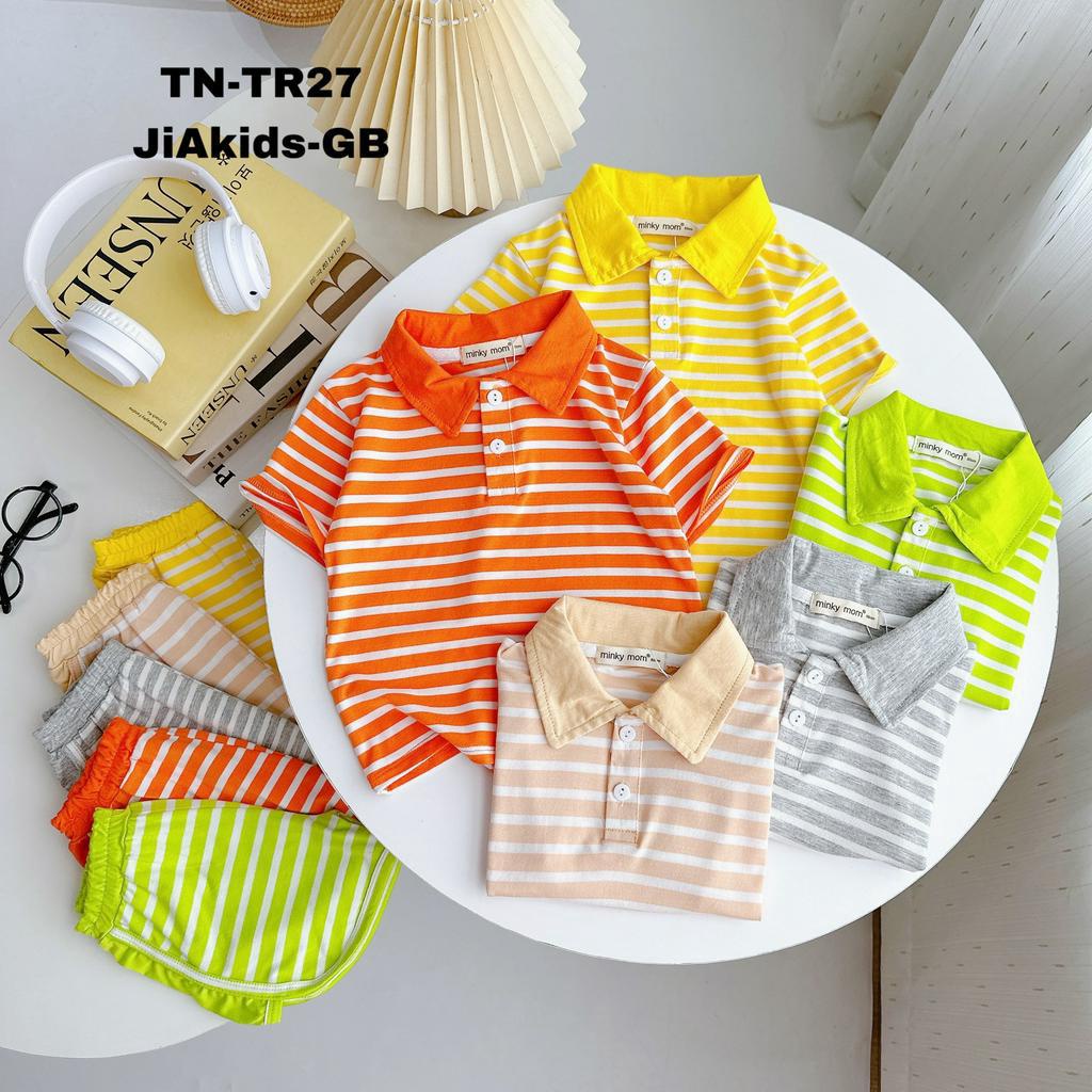 Bộ Cộc Tay THUN LẠNH MINKY MOM Áo Cổ Bẻ Nút Ngực Vải Dệt Sọc Cho Bé Đi Học Đi Chơi TN-TR27