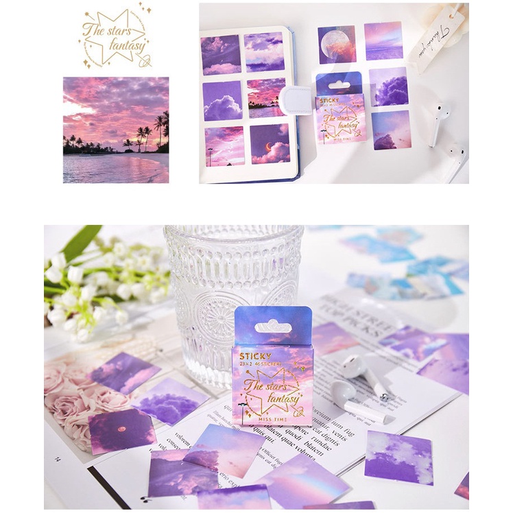 Hộp 45 Nhãn dán sticker Bầu trời sắc màu trang trí sổ tay bullet journal M694