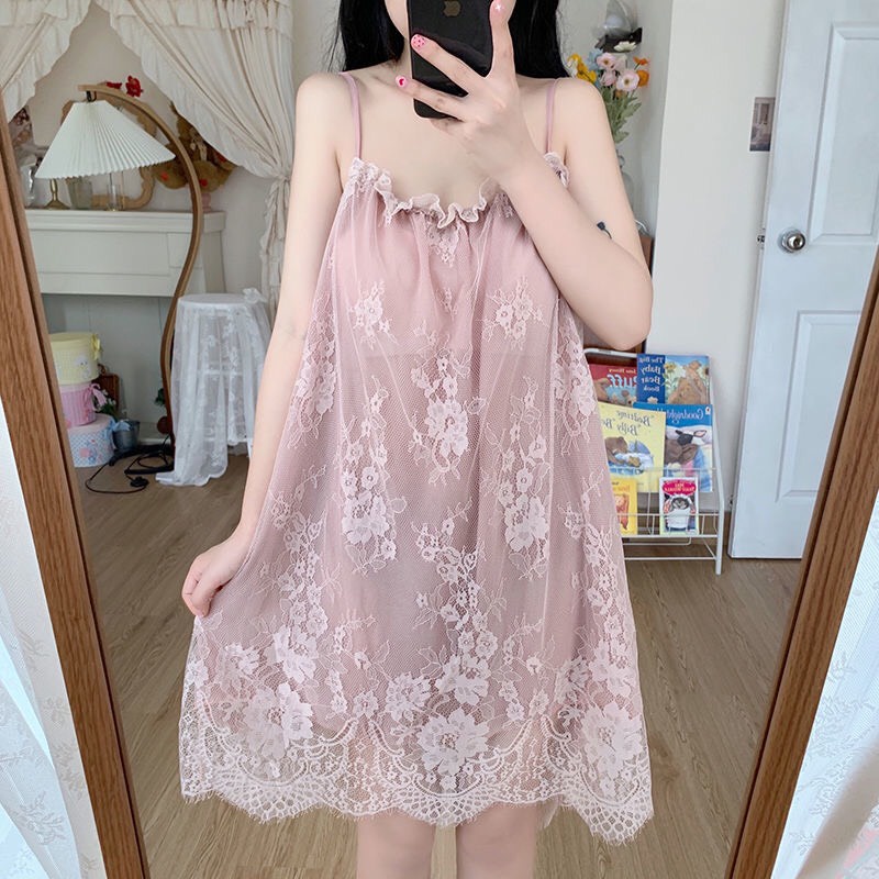Đầm ngủ suông 2 dây ren | Váy ngủ bánh bèo gợi cảm xinh xắn