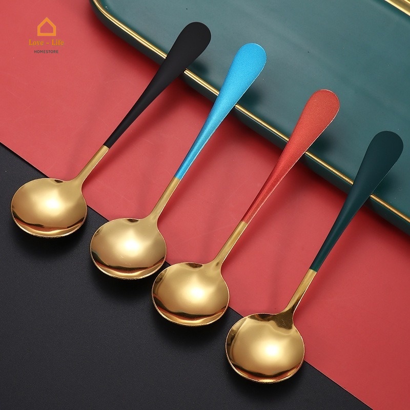 Muỗng đầu tròn tráng gương đánh bóng đa năng bằng thép không gỉ tùy chọn màu sắc