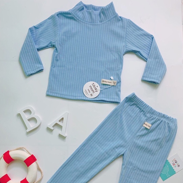 Bộ Thun Len Tăm Minky Mom Dài Tay Cho Bé Cổ Cao 3 Phân Siêu Ấm
