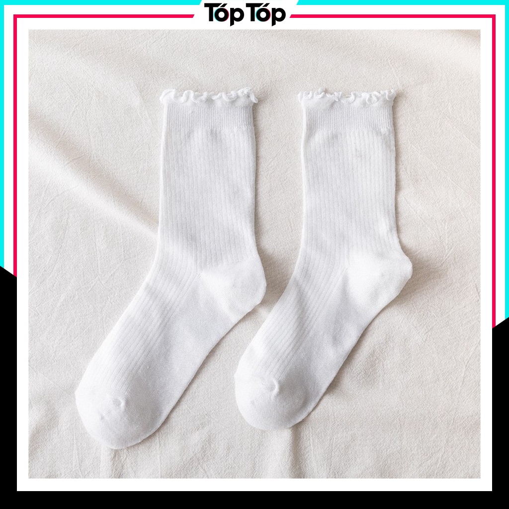 Tất nữ cổ cao họa tiết trắng tinh khôi, vớ nữ cổ cao nhiều mẫu