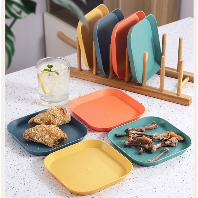 Dĩa Nhựa Vuông Đủ Màu Loại Dày 15x15cm Kèm Khay Đựng Dùng Chia Phần Thức Ăn Hoặc Đựng Xương Trên Bàn Ăn