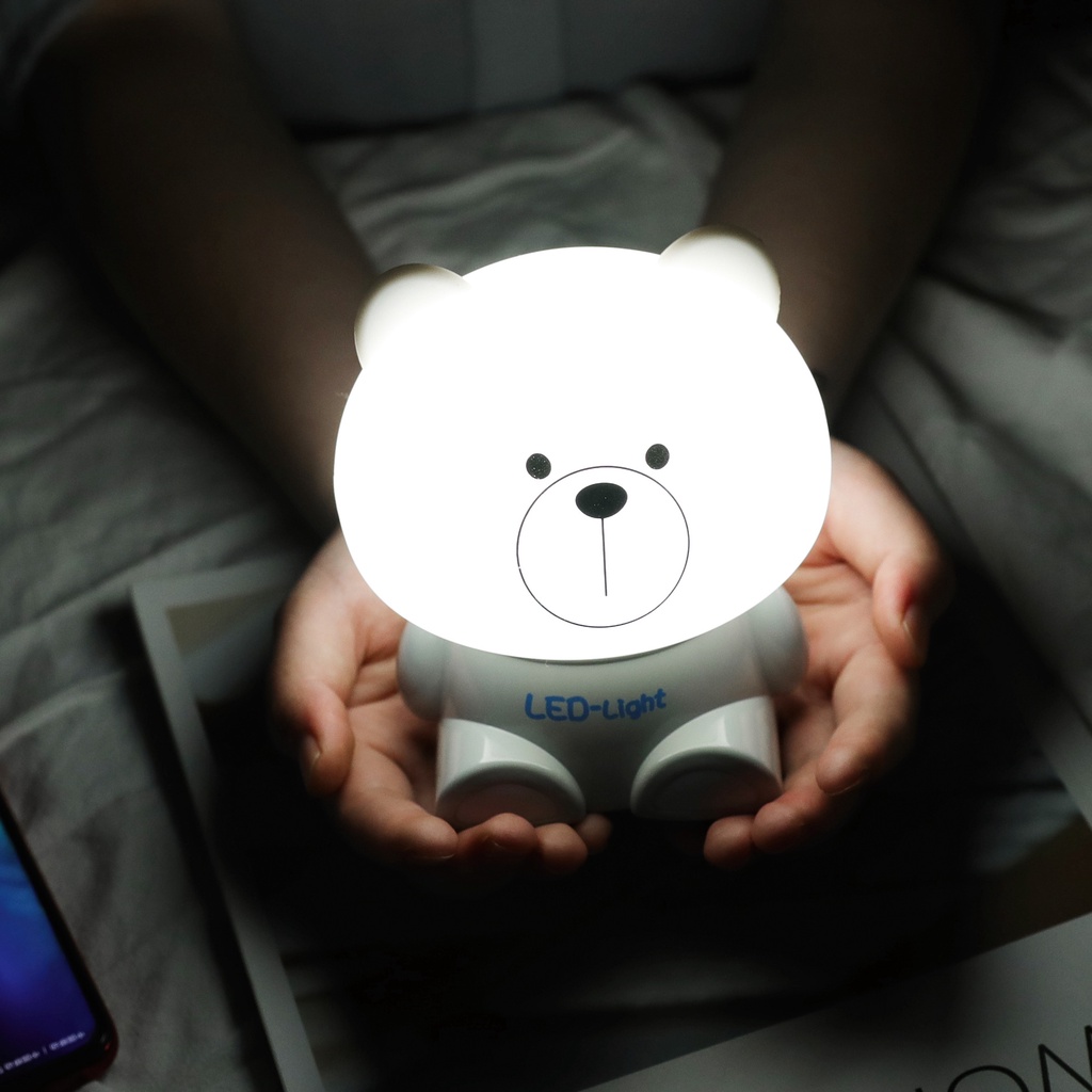 Đèn Ngủ, Đèn Trang Trí Bàn Làm Việc, Bàn Học Hình Gấu, Chất Silicon Cảm Ứng Nhiều Màu Dễ Thương
