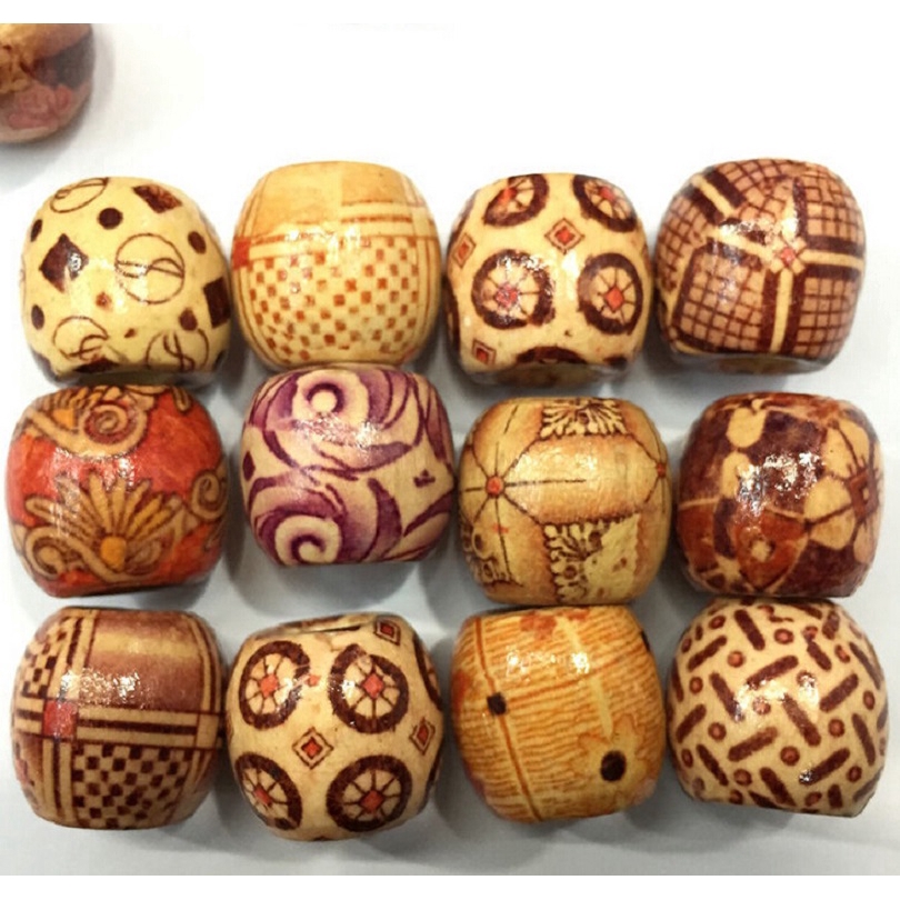 Set 100 Hạt Gỗ Xỏ Lỗ Nhiều Màu Sắc Dùng Để Làm Đồ Trang Sức Thủ Công