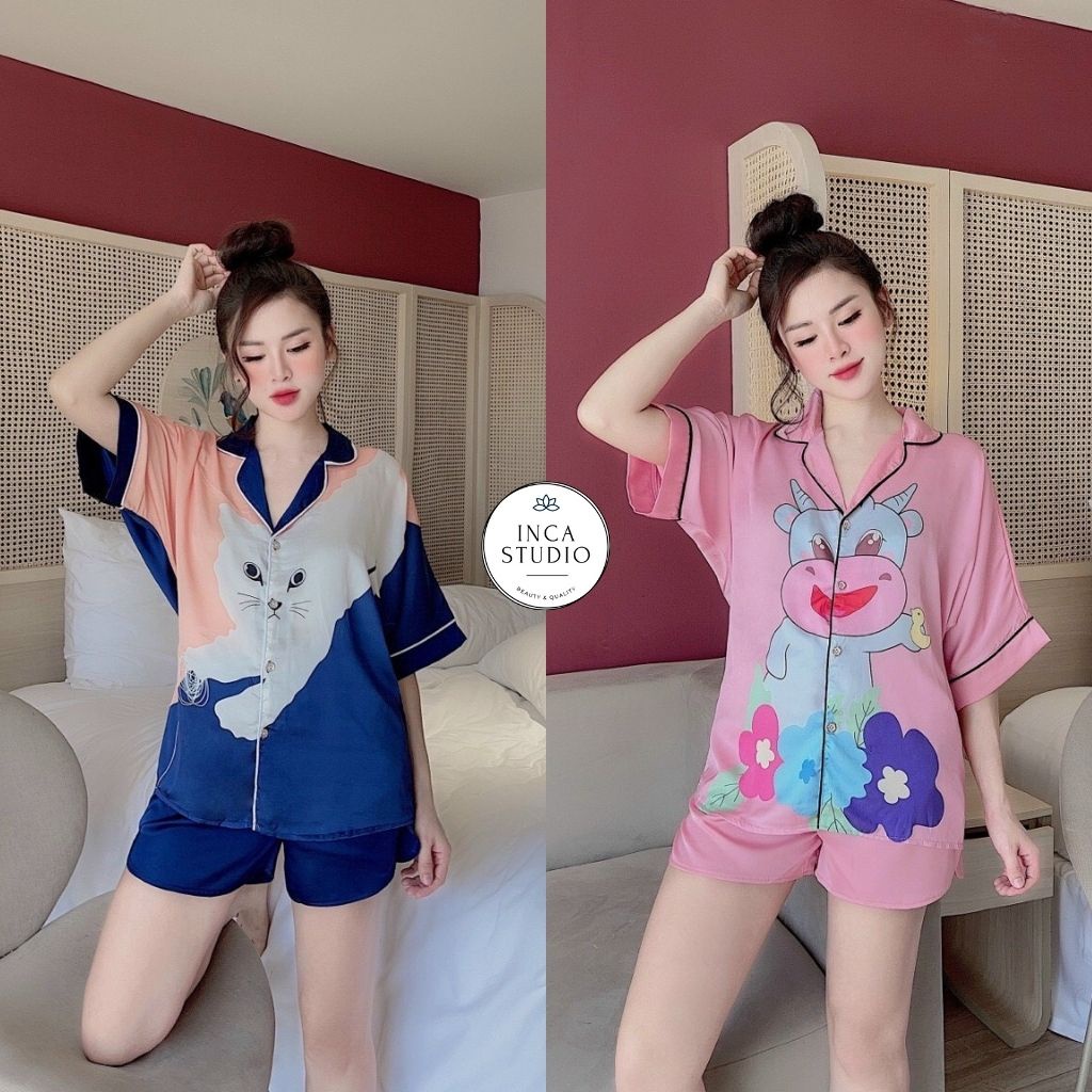 (Hàng loại 1) Đồ ngủ Pyjama lụa cao cấp INCA 06- Free size dưới 60kg, Chất Lụa thoáng mát