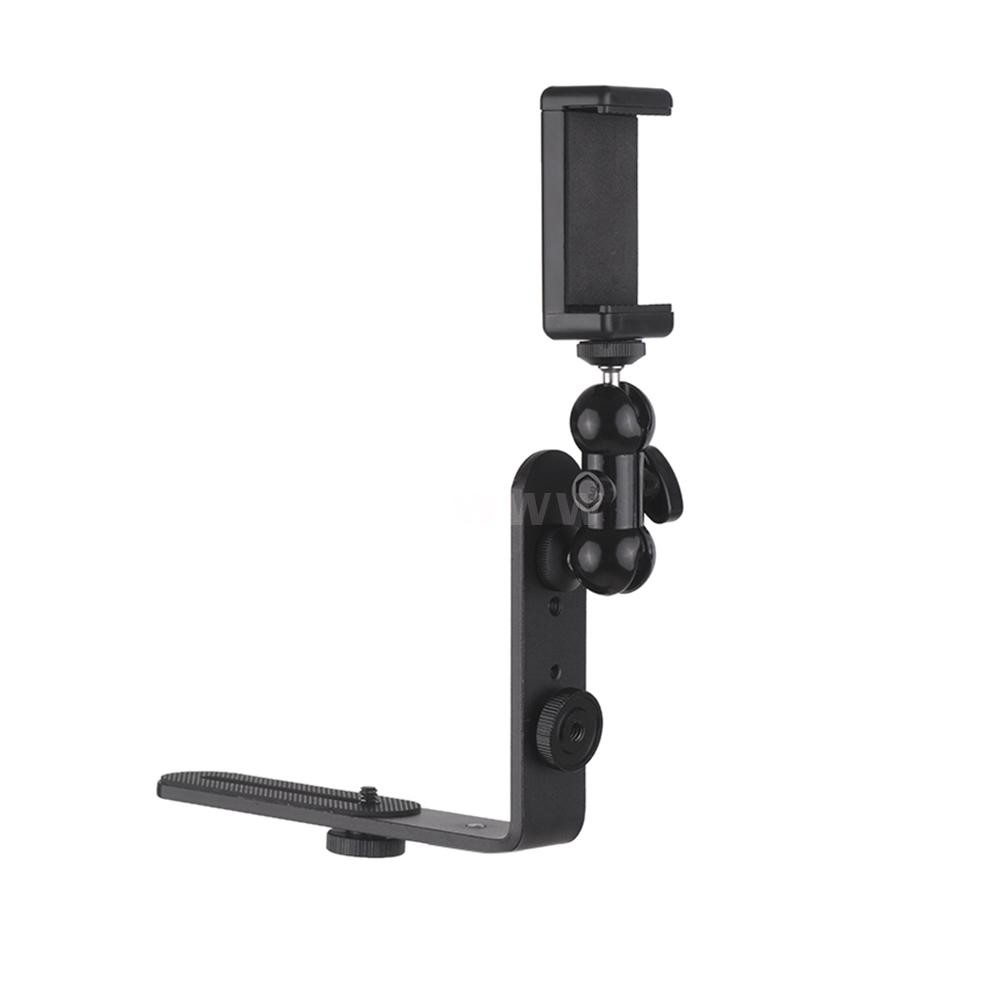 Vertical L-Shape Bracket Camera Stand + Flexible Smartphone Ballhead Stand + Adjustable Phone Holder Clip Kit for iPhone Samsung Xiaomi Huawei Smartphone DSLR Camera