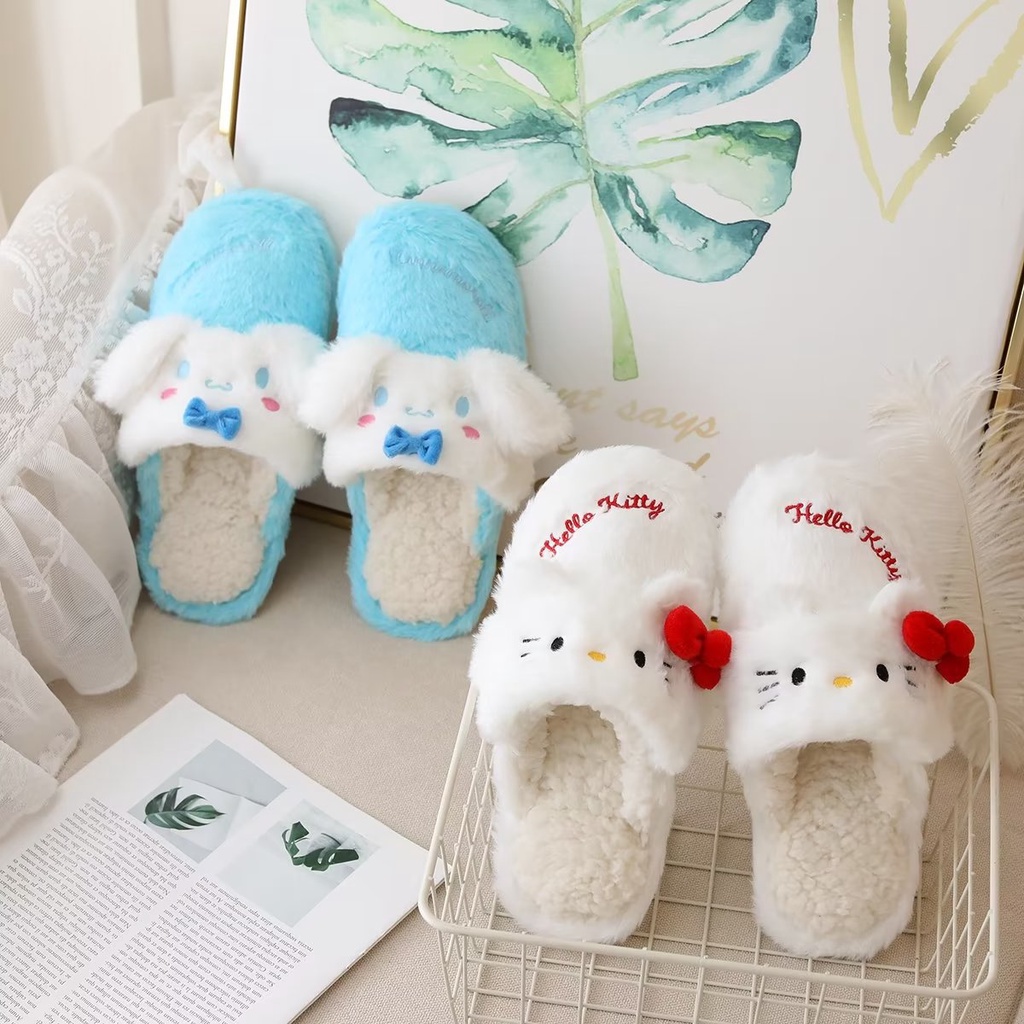 SANRIO Dép Bông Đi Trong Nhà Chống Trượt Hình Kuromi Cinnamoroll Melody Đáng Yêu