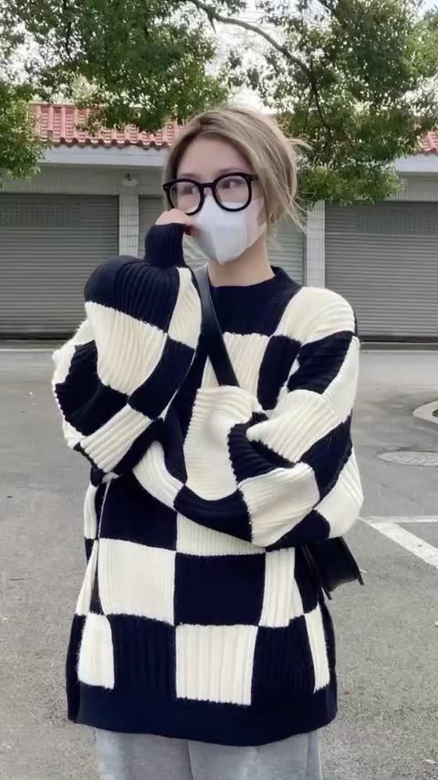 Áo len nữ form rộng dài tay dáng dài họa tiết kẻ caro to kiểu dáng ulzzang cổ tròn hàn quốc LADY QUẢNG CHÂU | BigBuy360 - bigbuy360.vn