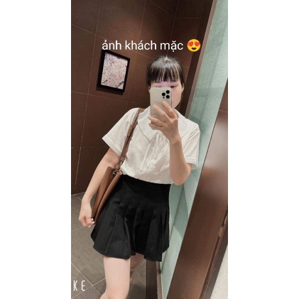 áo sơ mi kiểu nữ dáng ngắn cổ búp bê buộc nơ ulzzang ảnh thật
