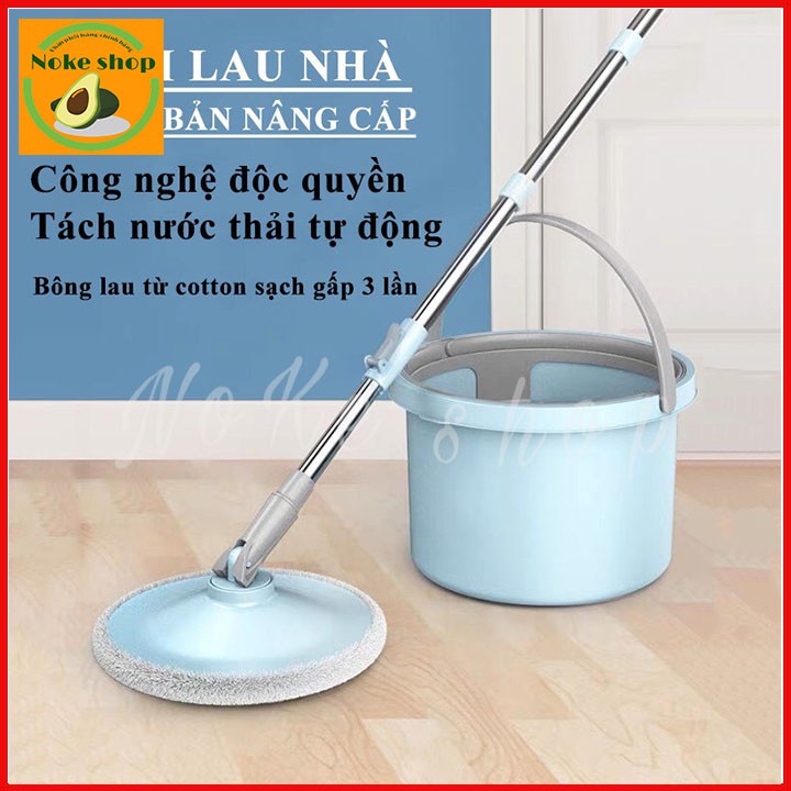 Bộ lau nhà thông minh K8 thùng vắt xoay tròn nhựa PP, Cán inox dài 134cm, miếng lau 25cm Microfiber