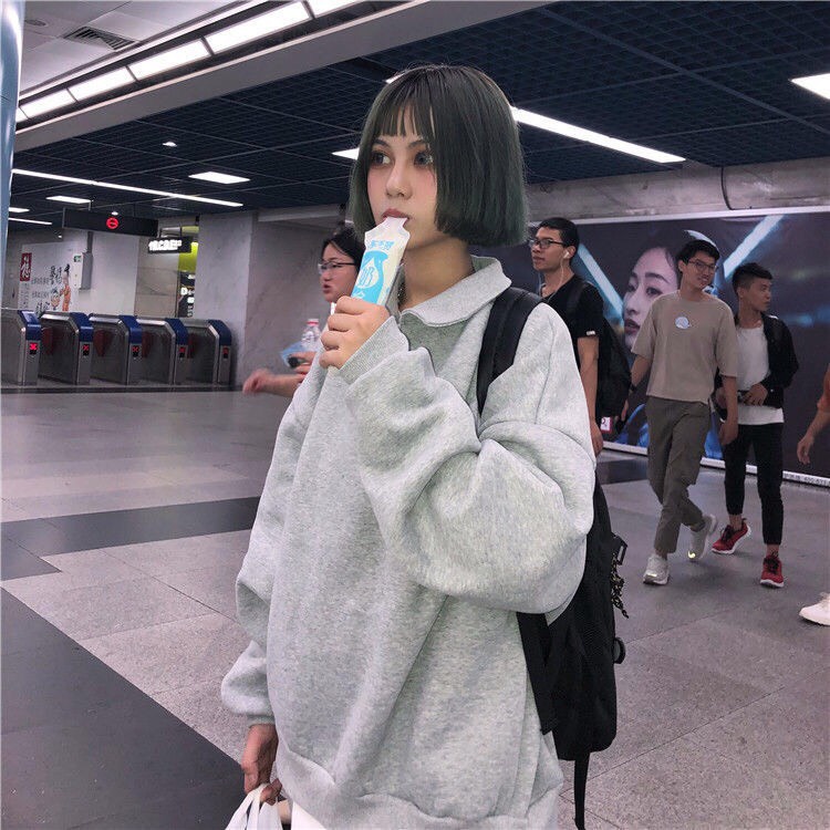 Set áo nỉ tay bồng cổ polo con voi kèm quần ống rộng/ Bộ nỉ nữ form rộng unisex mặc thu đông trẻ trung_kudoshop | BigBuy360 - bigbuy360.vn