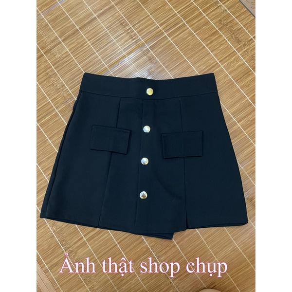 Quần Giả Váy 4 Khuy Cúc Dọc Bigsize, Quần Short Nữ Lưng Cao Tuyết Mưa Phối Túi Giả